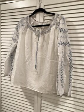 Maternity White Boho Embroidered Peasant Top Summer Top S